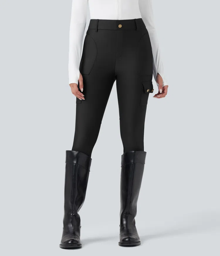 Luno Wear High Waist Sheen 7/8 Leggings with Pockets - Black