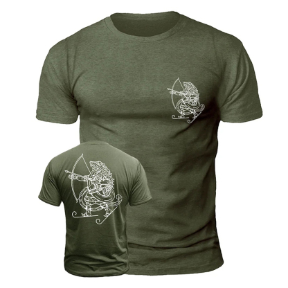 Men's Viking Skiing And Archery Print Casual Short Sleeve T-shirt
