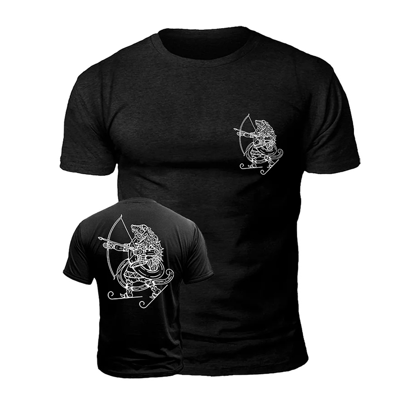 Men's Viking Skiing And Archery Print Casual Short Sleeve T-shirt