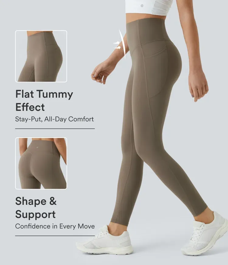 Luno Wear High Waist Tummy Control Training Leggings with Pockets - Black - XS