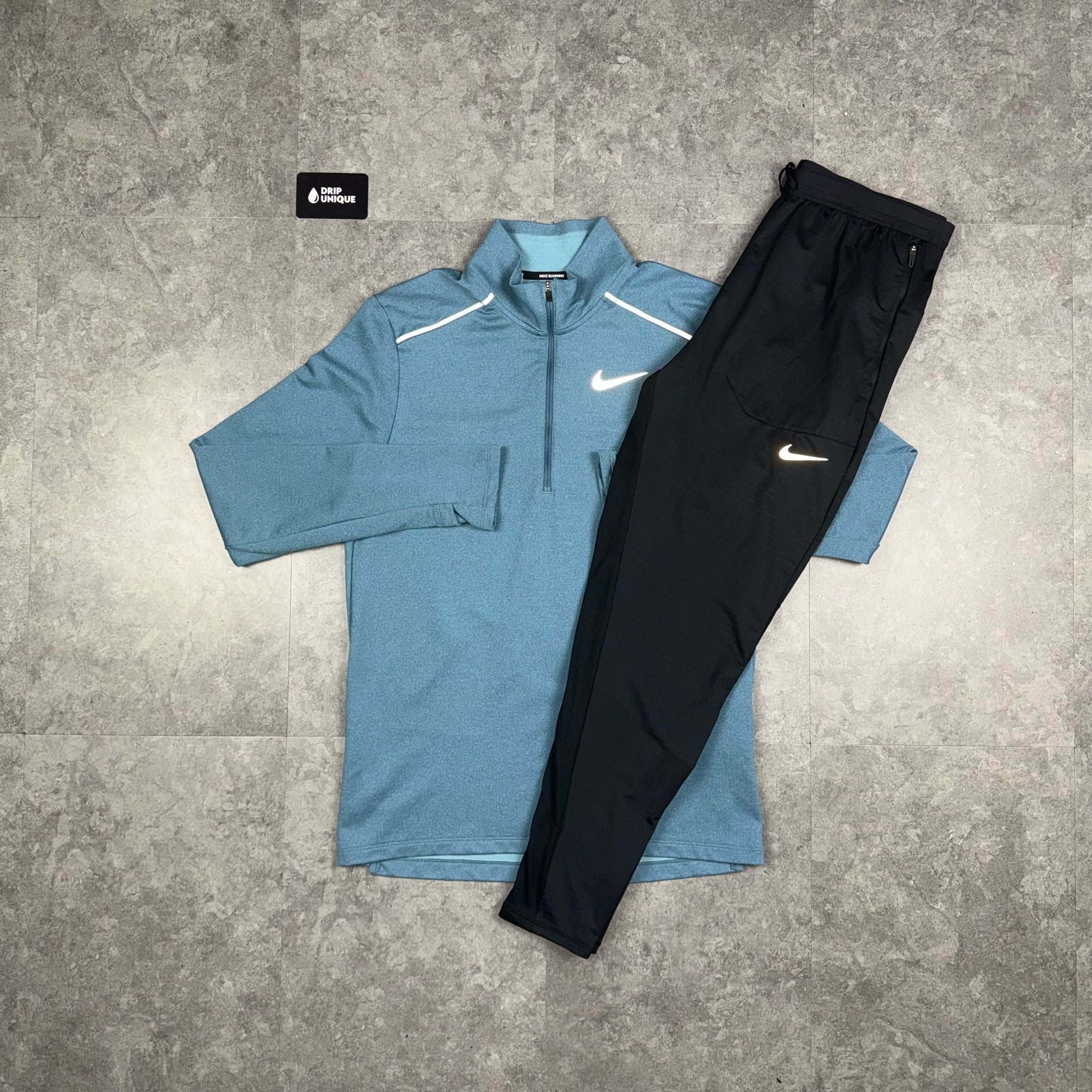 Nike Element 3.0 1/4 Zip Washed Blue & Black Phenom Pants Set