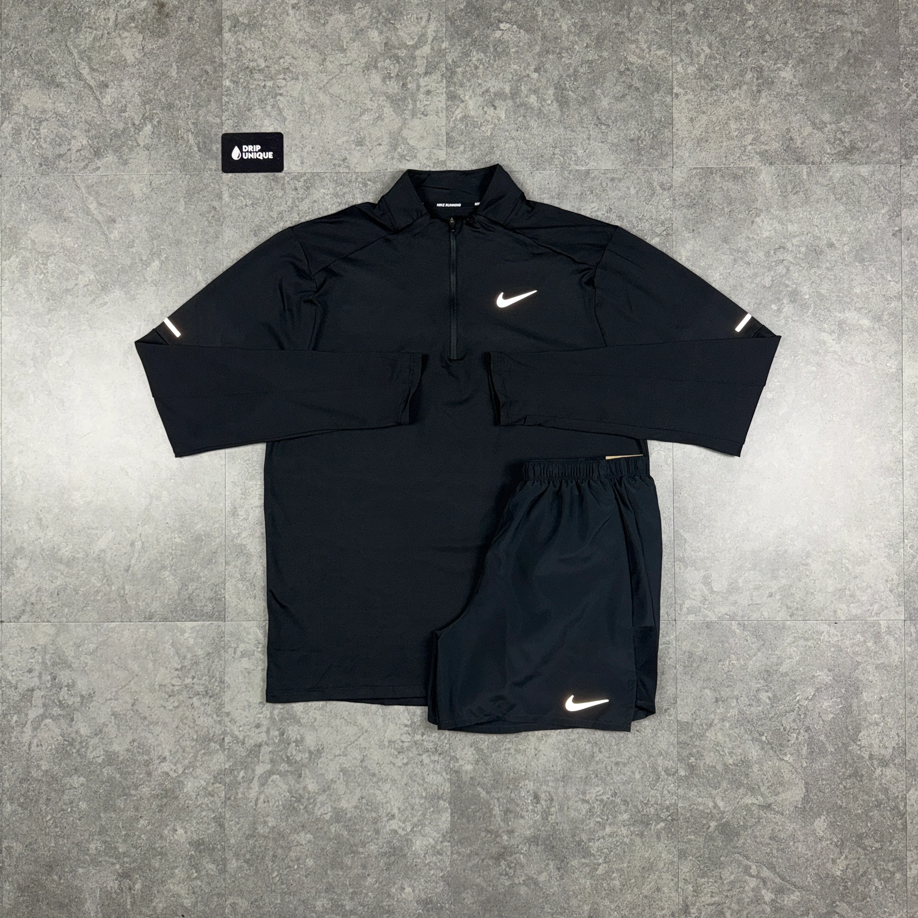 Nike Element 1/4 Zip Top Black & Black Challenger Shorts Set