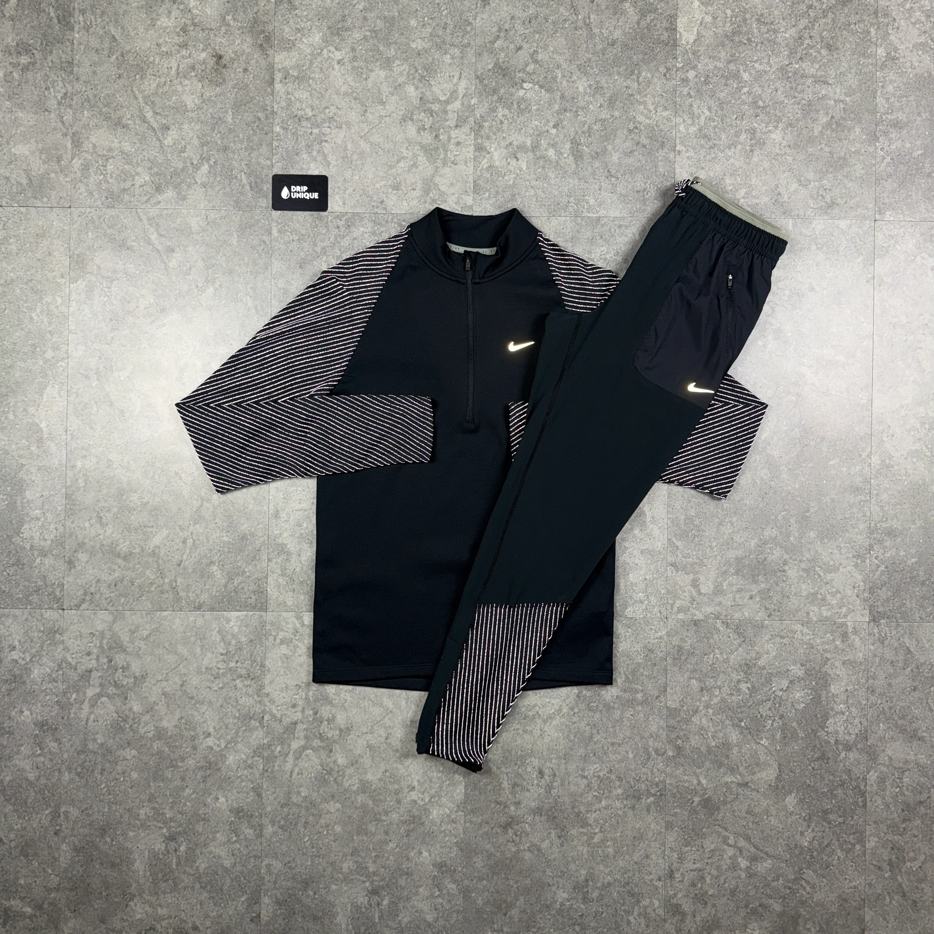 Nike Element 1/4 Zip Top Reflective Black & Reflective Challenger Pants Set