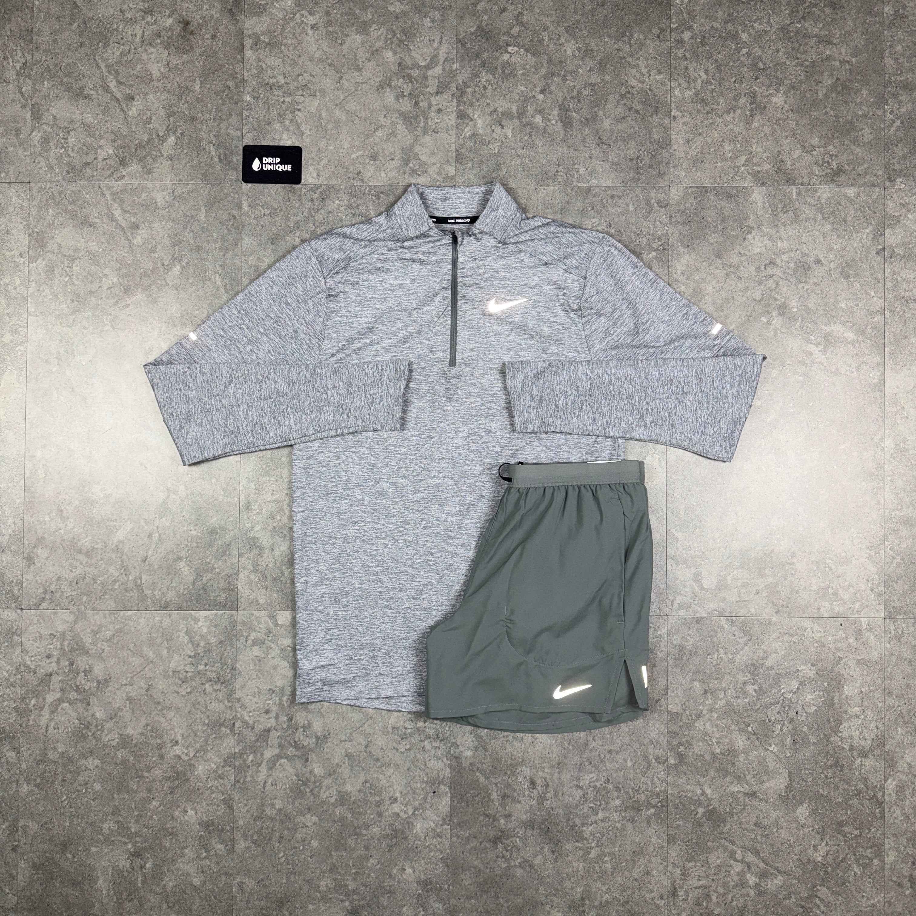 Nike Element 1/4 Zip Top Grey & Grey Flex Stride Shorts Set