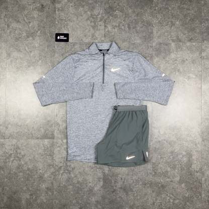 Nike Element 1/4 Zip Top Grey & Grey Flex Stride Shorts Set