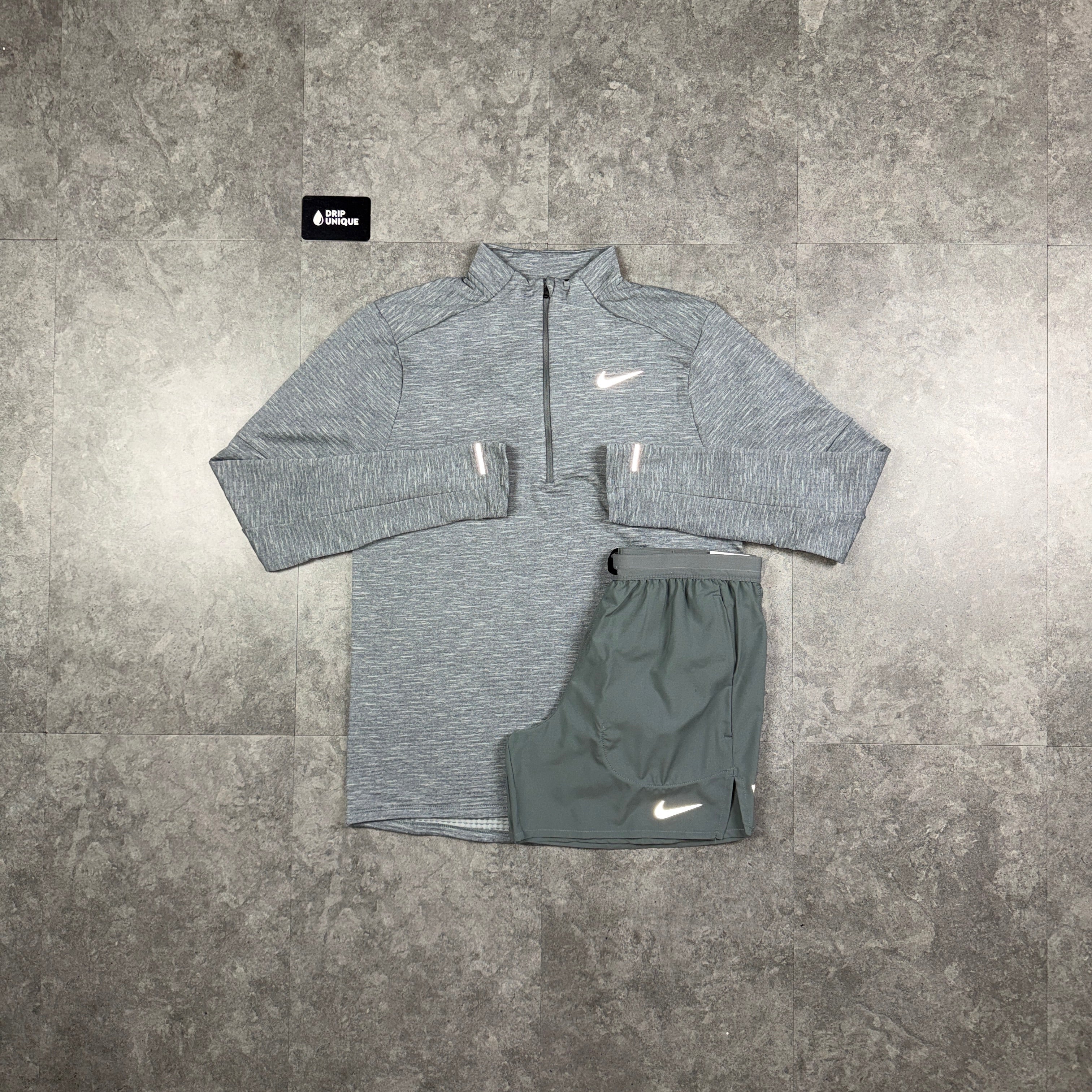 Nike Therma Sphere 3.0 1/4 Zip Top Grey & Grey Flex Stride Shorts Set