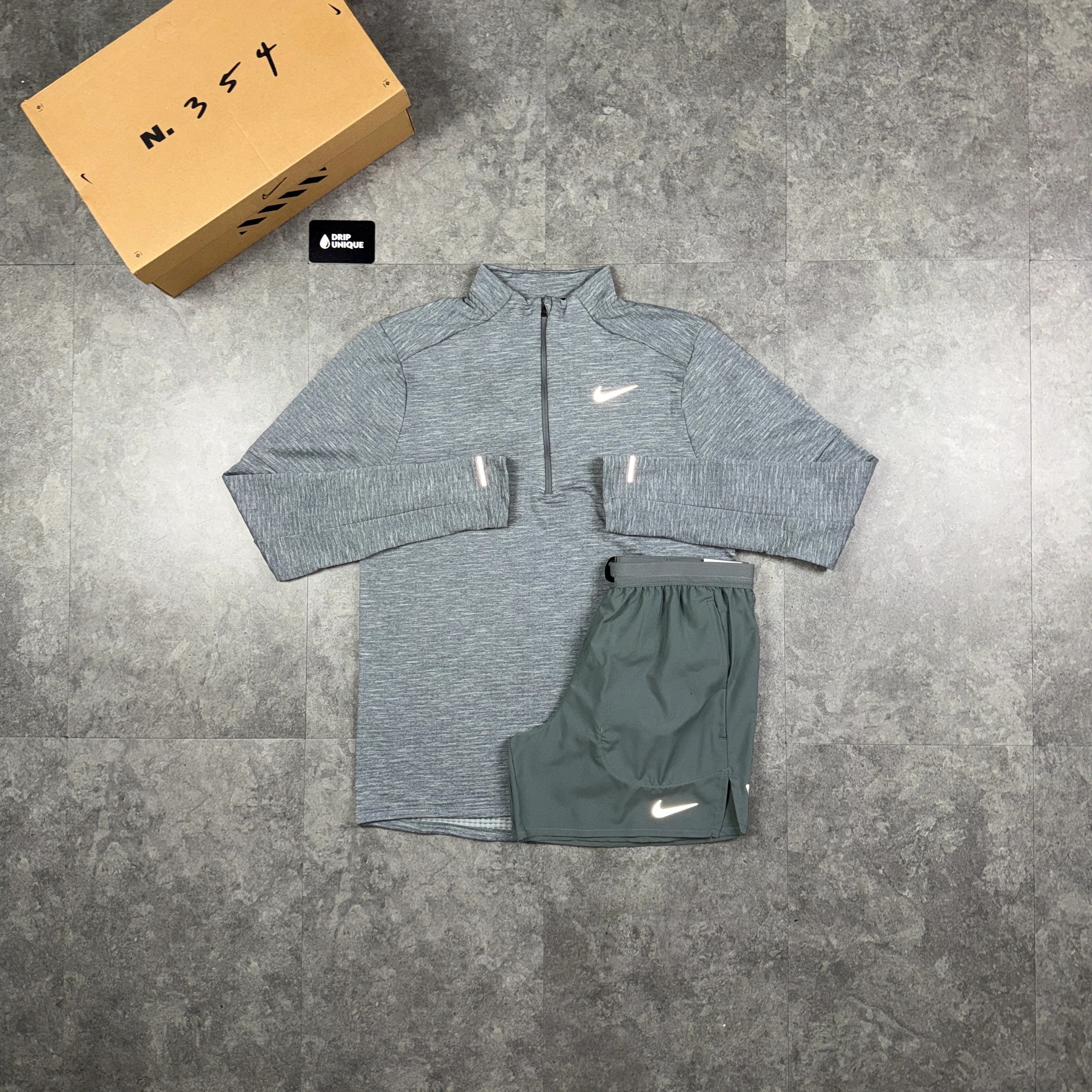 Nike Therma Sphere 3.0 1/4 Zip Top Grey & Grey Flex Stride Shorts Set
