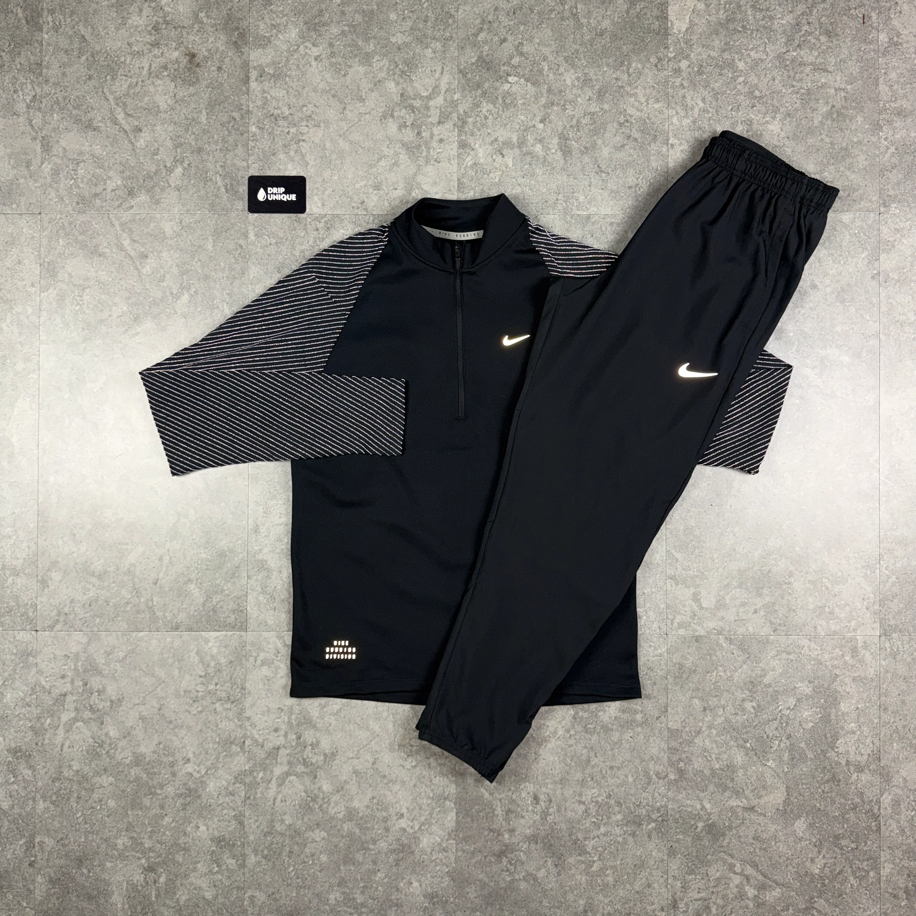 Nike Element 1/4 Zip Reflective Black & Black Challenger Pants Set