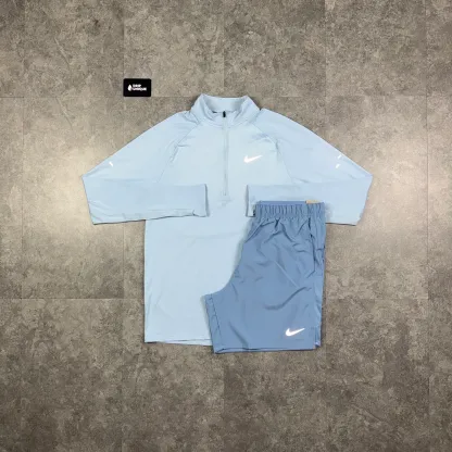 Nike Stride 1/4 Zip Top Light Armoury Blue & Worn Blue Challenger Shorts Set