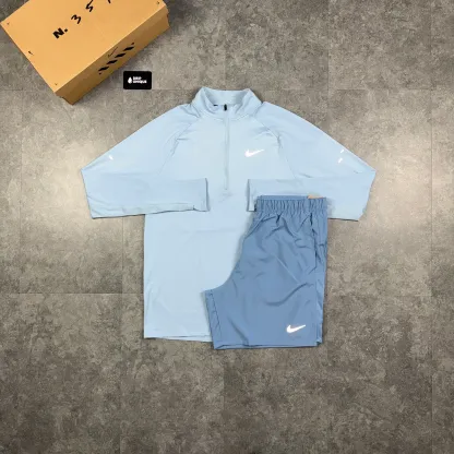 Nike Stride 1/4 Zip Top Light Armoury Blue & Worn Blue Challenger Shorts Set