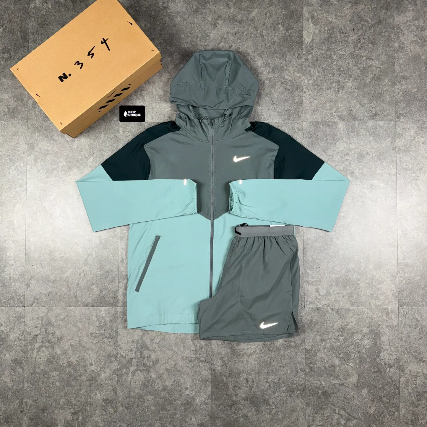 Nike UV Windrunner Jacket Smoke Grey & Grey Flex Stride Shorts Set