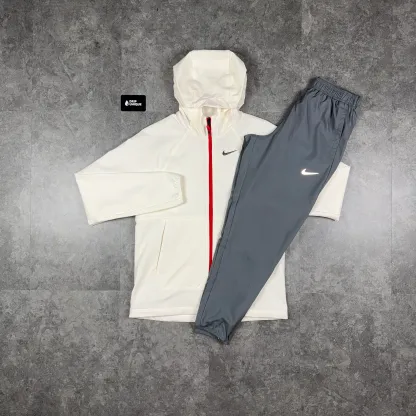 Nike Repel “Just Do It” Windrunner Jacket Chilli Red & Grey Nike Challenger Pants Set