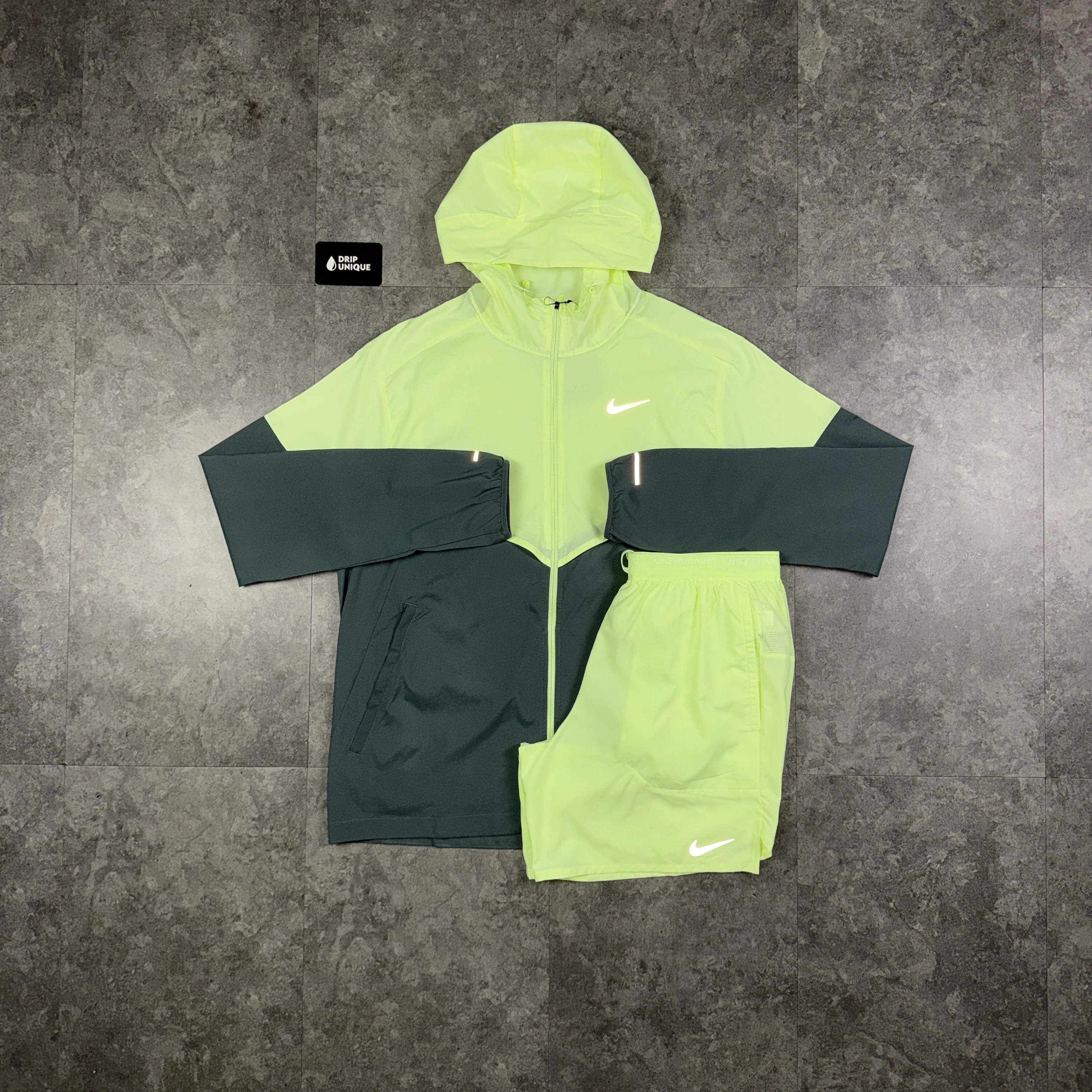 Nike UV Windrunner Jacket Barely Volt & Volt Flex Stride Shorts Set