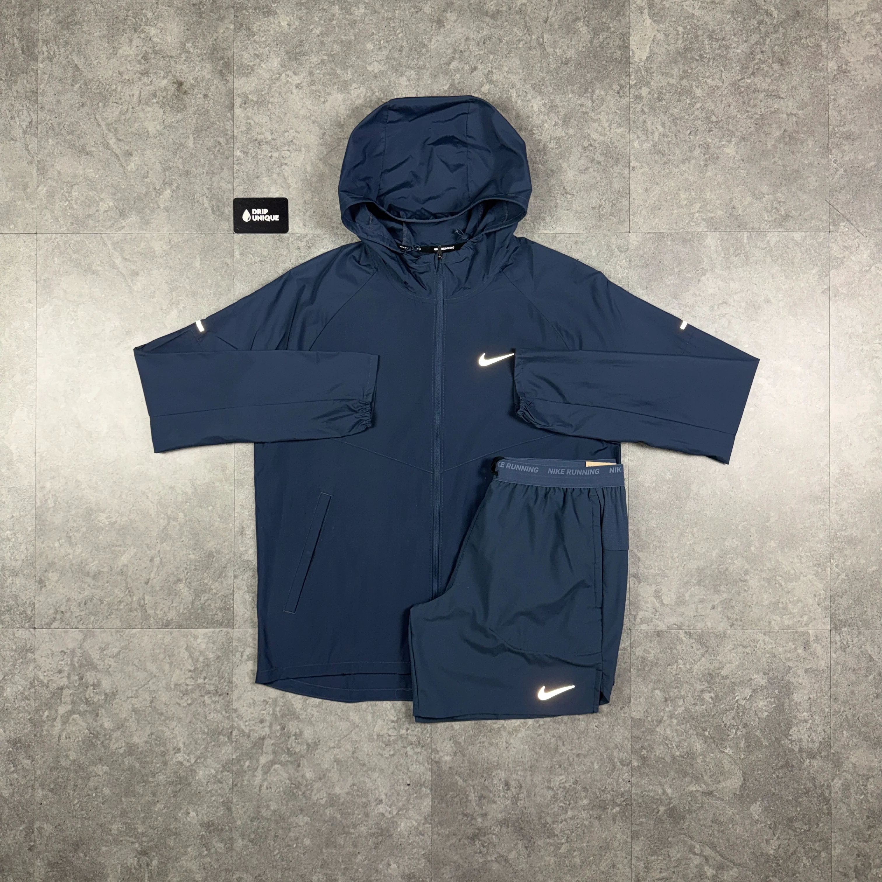 Nike Repel Miler Windrunner Jacket Thunder Blue & Blue Flex Stride Shorts Set