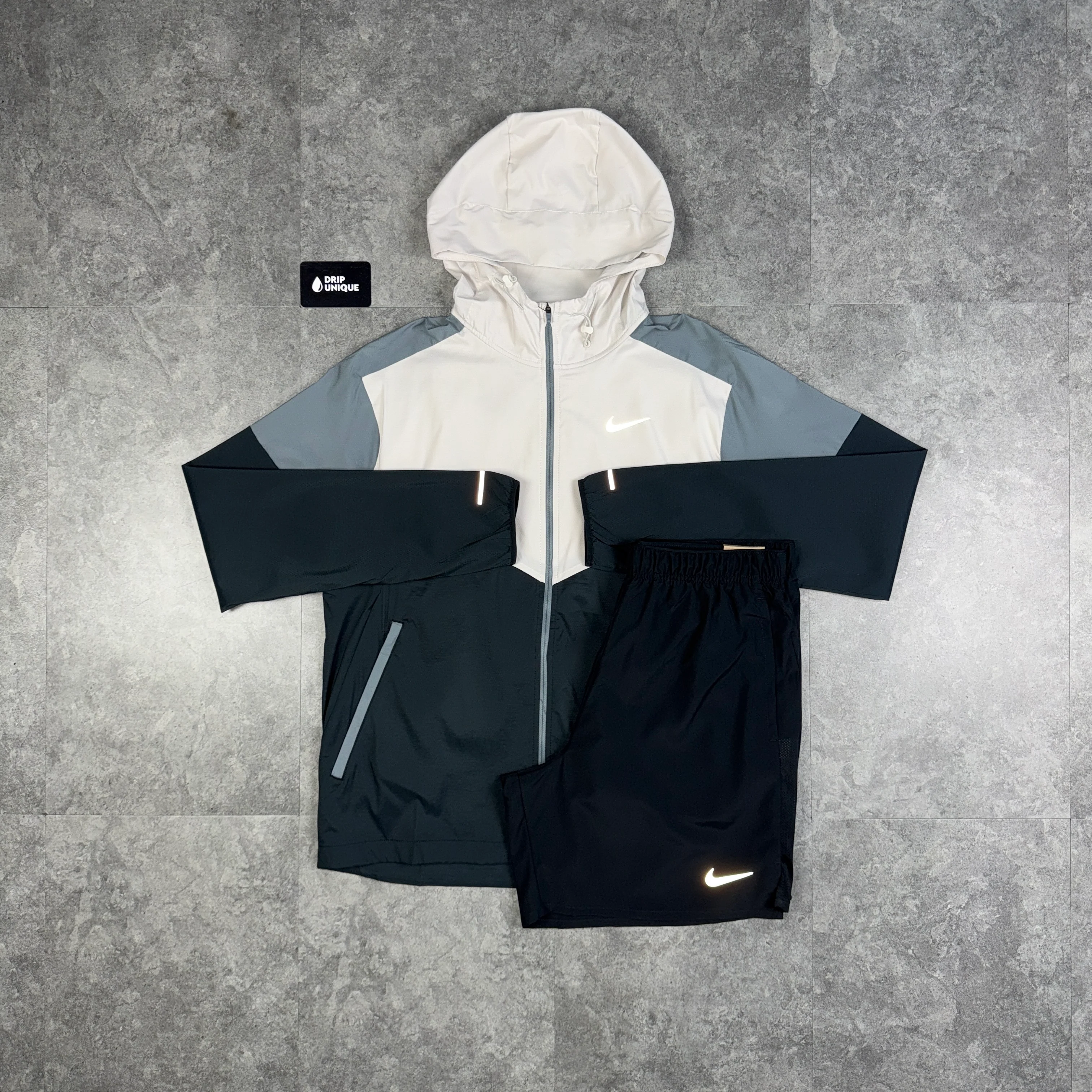 Nike UV Windrunner Jacket Light Bone & Black Challenger Shorts Set
