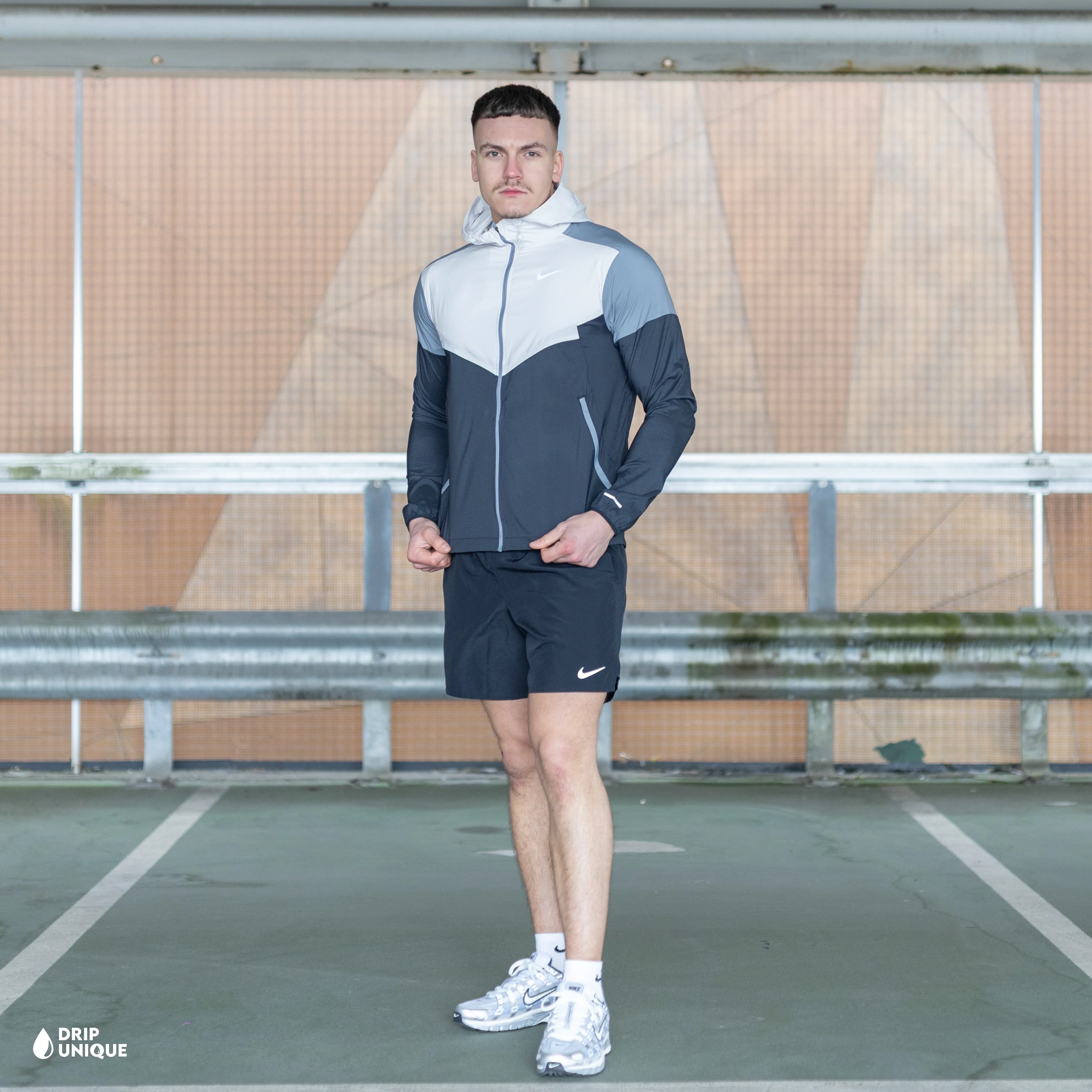 Nike UV Windrunner Jacket Light Bone & Black Challenger Shorts Set