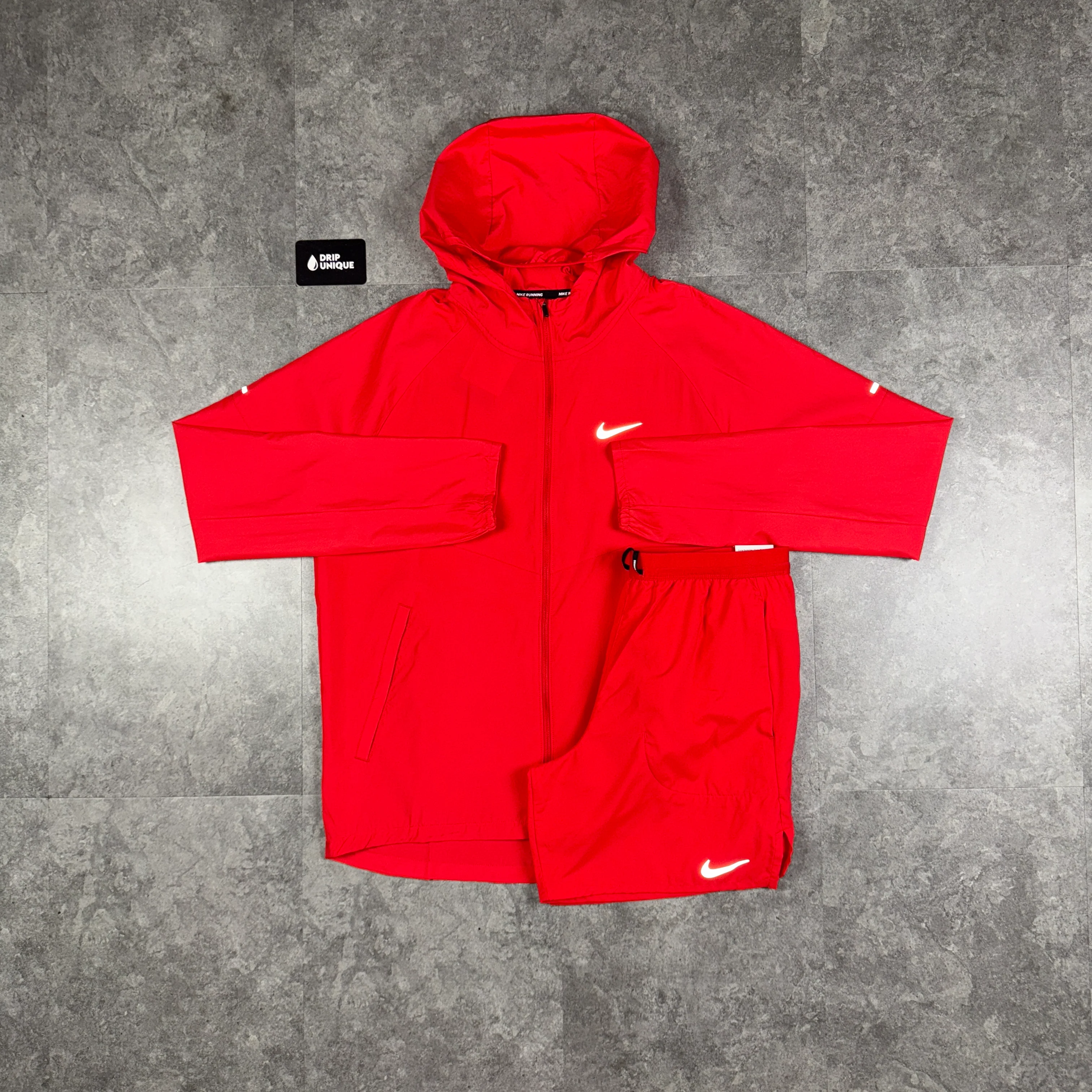 Nike Repel Miler Windrunner Jacket University Red & Red Flex Stride Shorts Set