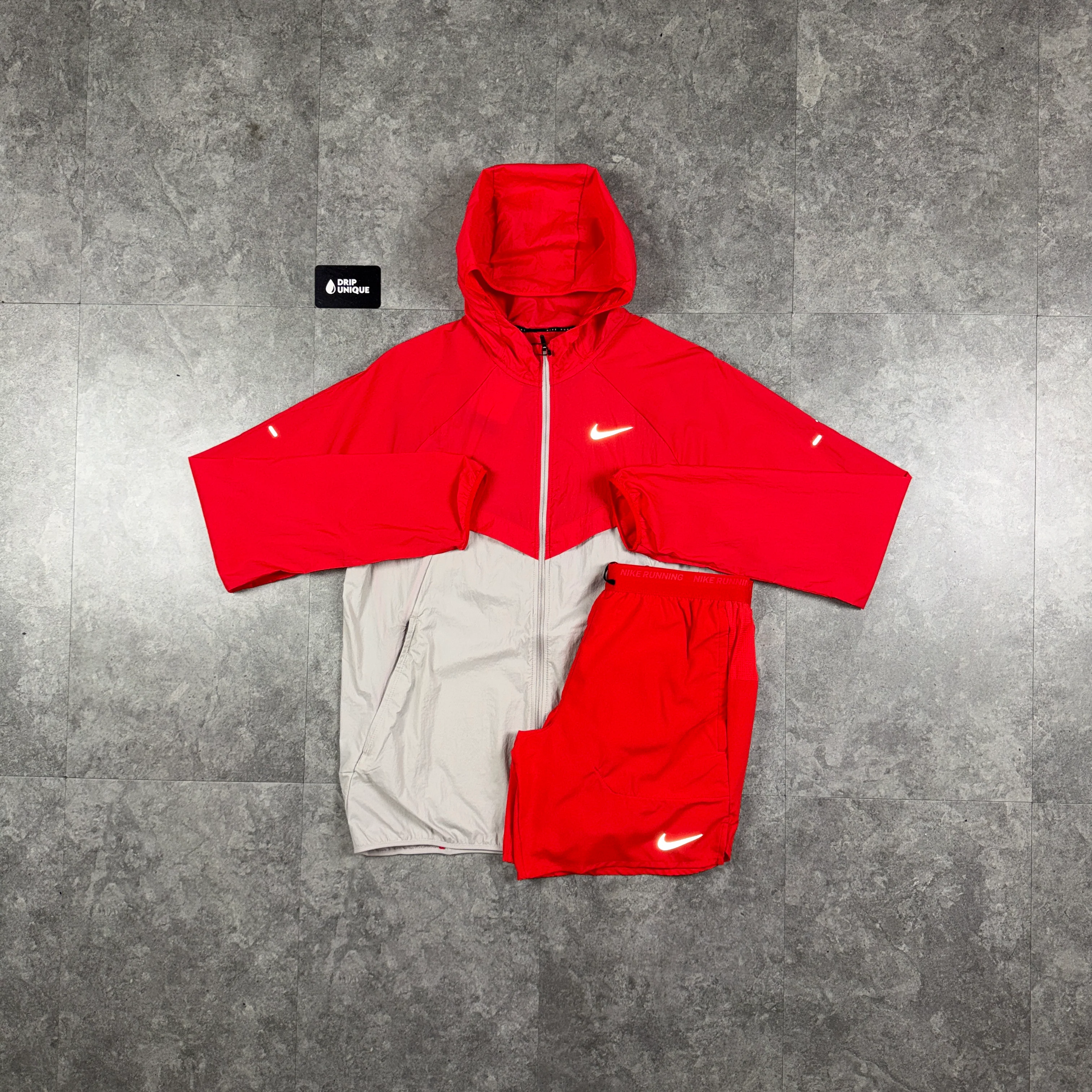 Nike UV Windrunner Jacket Red & Red Flex Stride Shorts Set