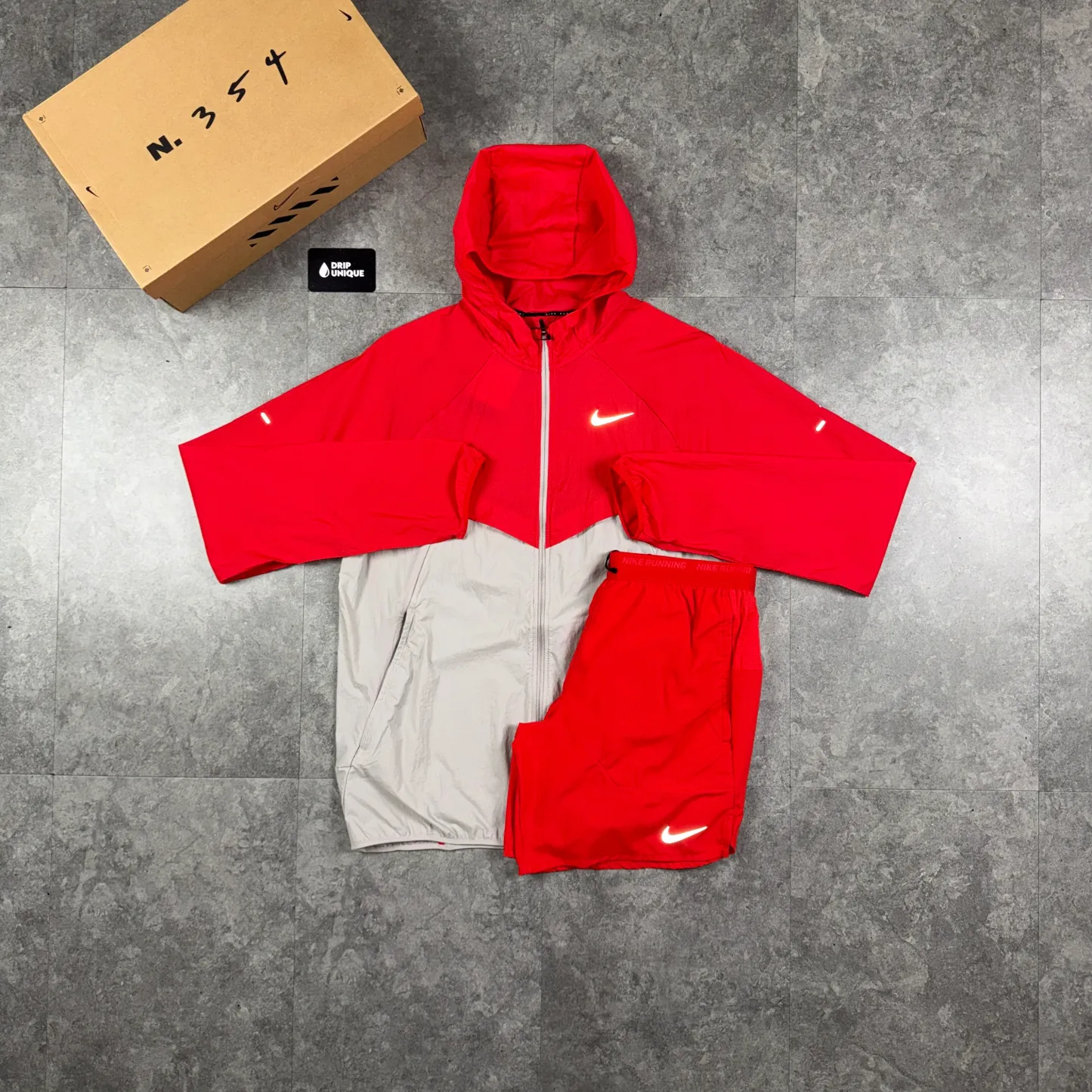 Nike UV Windrunner Jacket Red & Red Flex Stride Shorts Set