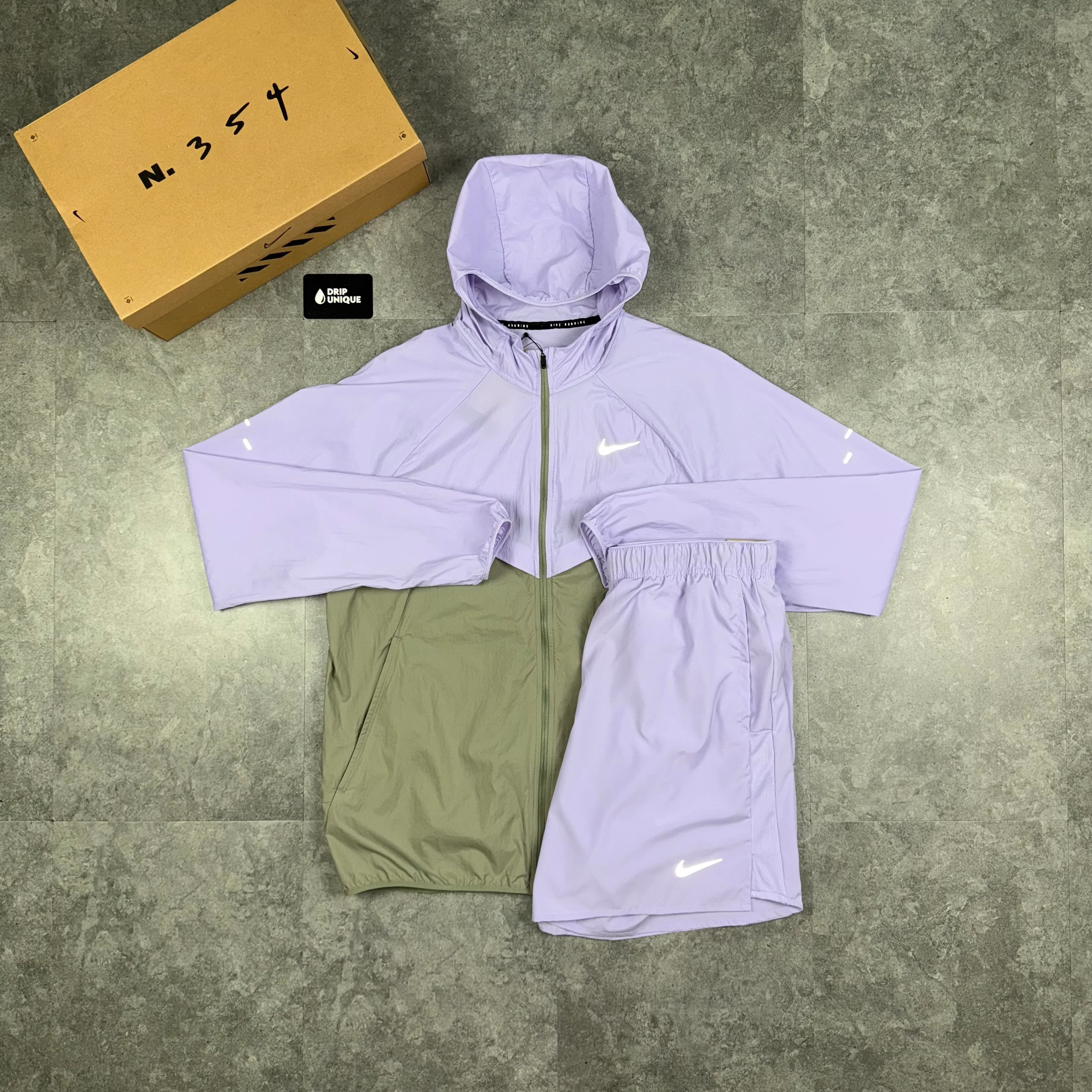 Nike UV Windrunner Jacket Lavender & Lavender Challenger Shorts Set