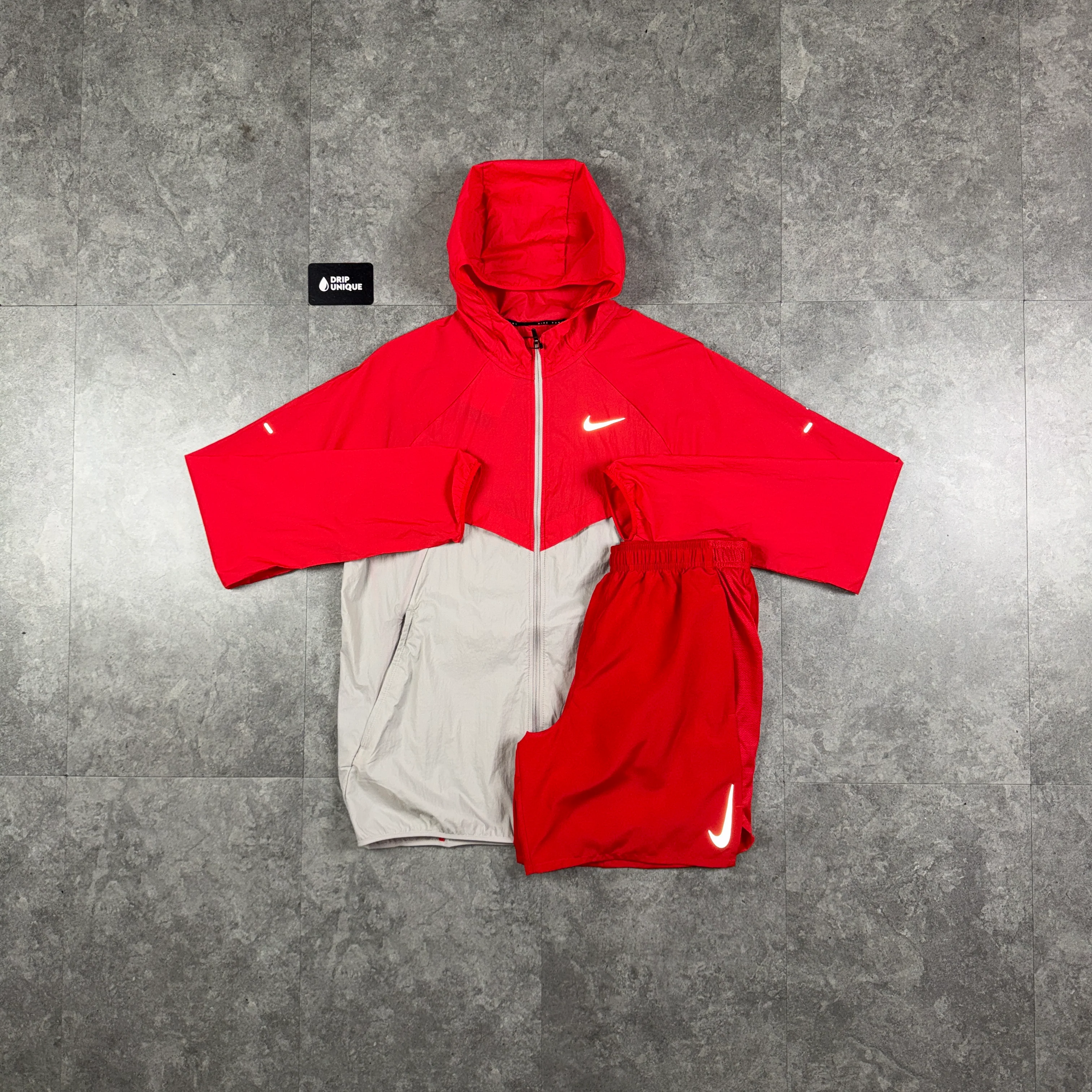Nike UV Windrunner Jacket Red & Red Challenger Shorts Set