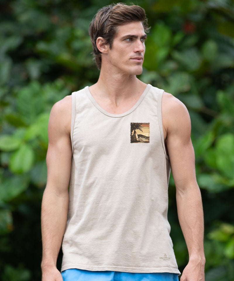 Retro Island Surf Scenic - Kona Coffee Dyed Sleeveless Tank Top