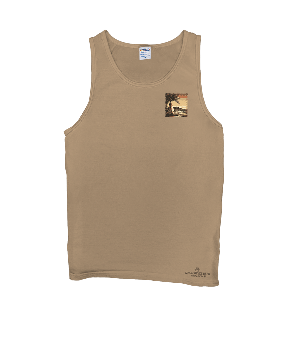 Retro Island Surf Scenic - Kona Coffee Dyed Sleeveless Tank Top