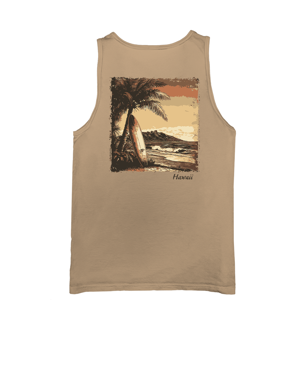 Retro Island Surf Scenic - Kona Coffee Dyed Sleeveless Tank Top