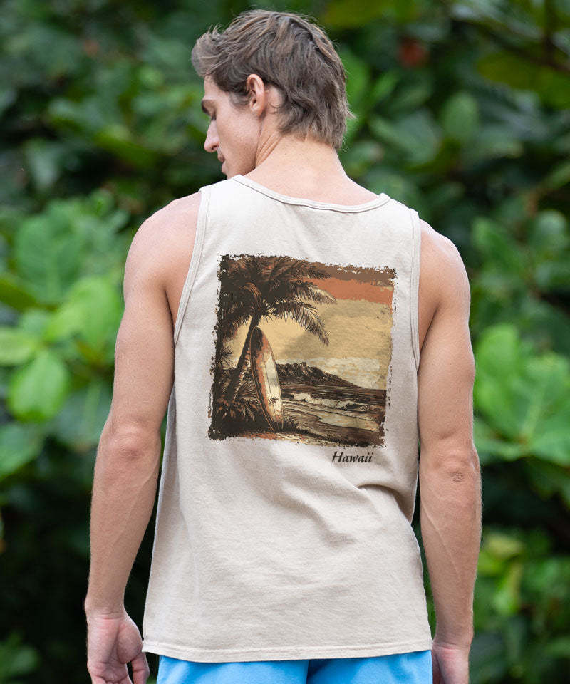 Retro Island Surf Scenic - Kona Coffee Dyed Sleeveless Tank Top