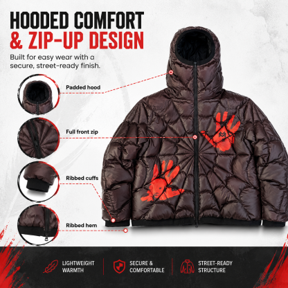 Water-Reactive Color Changing Spider Web Puffer Jacket for Men, Hooded Streetwear Quilted Winter Coat