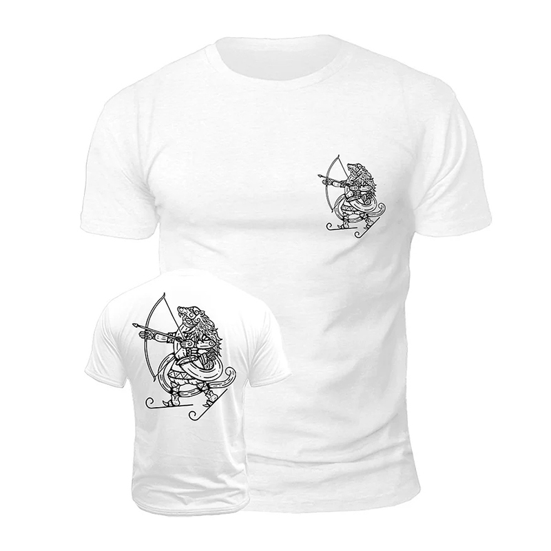 Men's Viking Skiing And Archery Print Casual Short Sleeve T-shirt