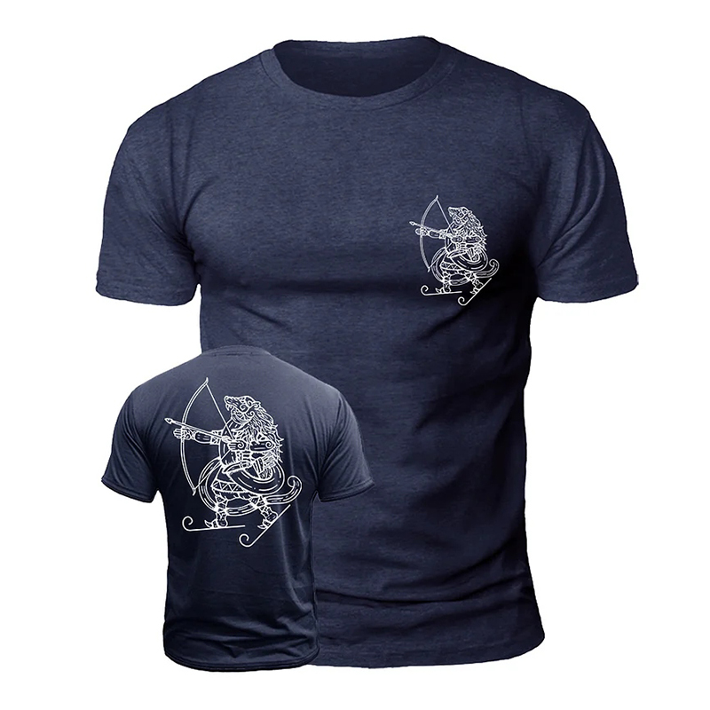 Men's Viking Skiing And Archery Print Casual Short Sleeve T-shirt