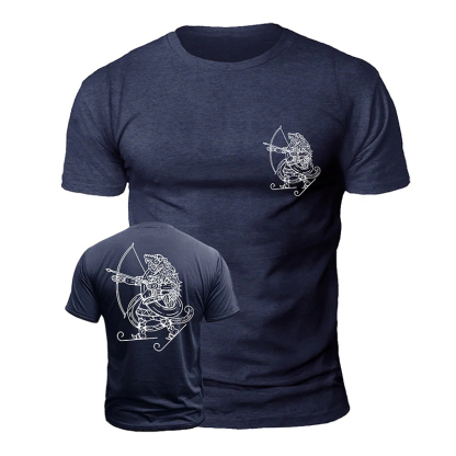 Men's Viking Skiing And Archery Print Casual Short Sleeve T-shirt
