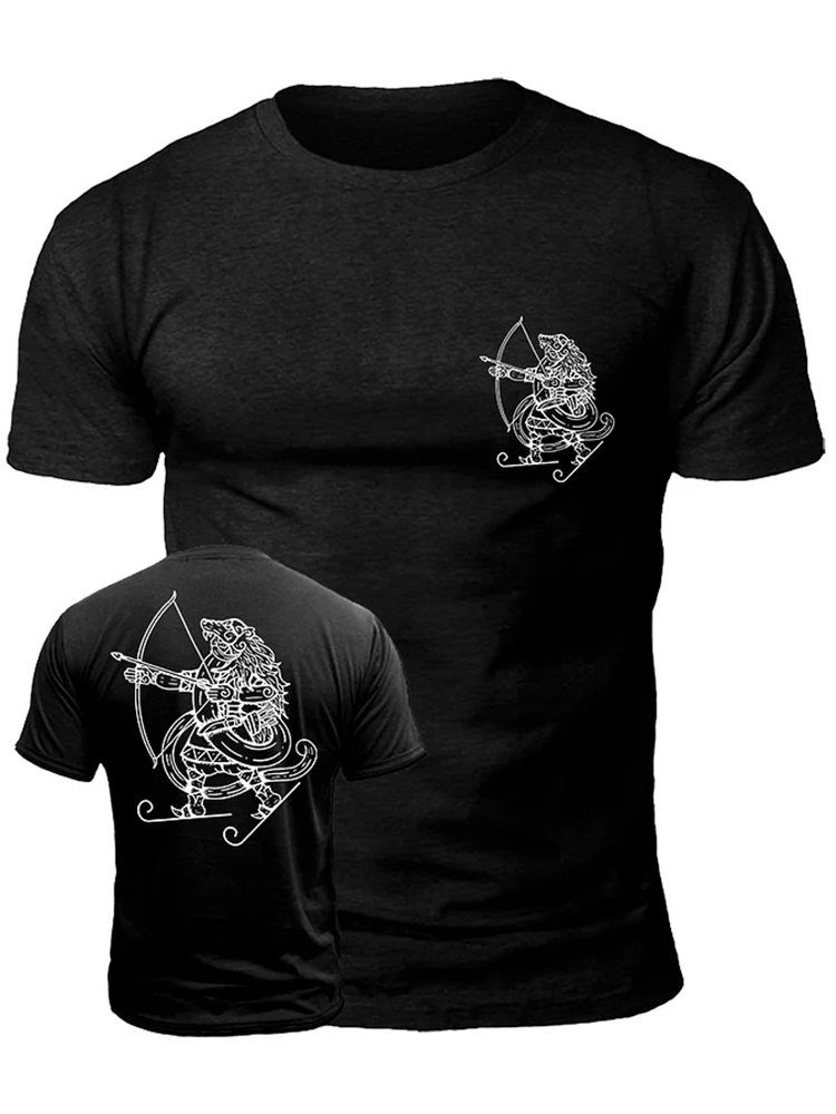 Men's Viking Skiing And Archery Print Casual Short Sleeve T-shirt