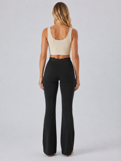 Luno Wear V Waist Lace Flare Yoga Leggings with Pockets