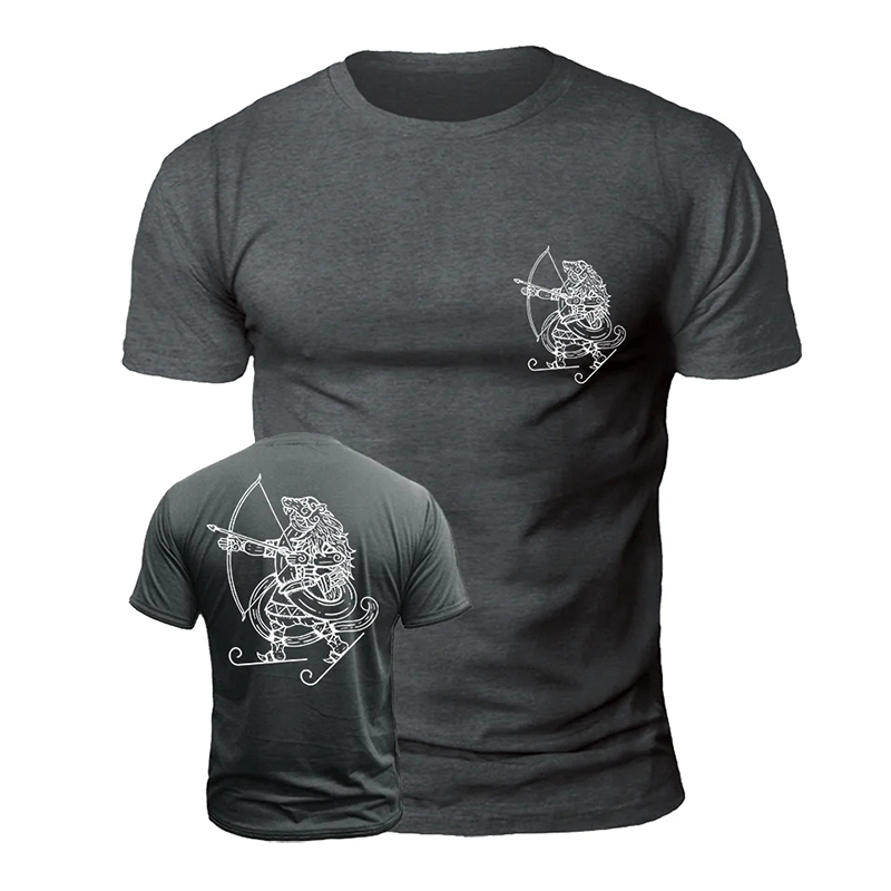 Men's Viking Skiing And Archery Print Casual Short Sleeve T-shirt