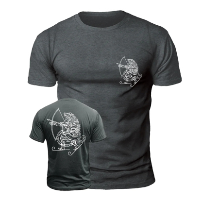 Men's Viking Skiing And Archery Print Casual Short Sleeve T-shirt