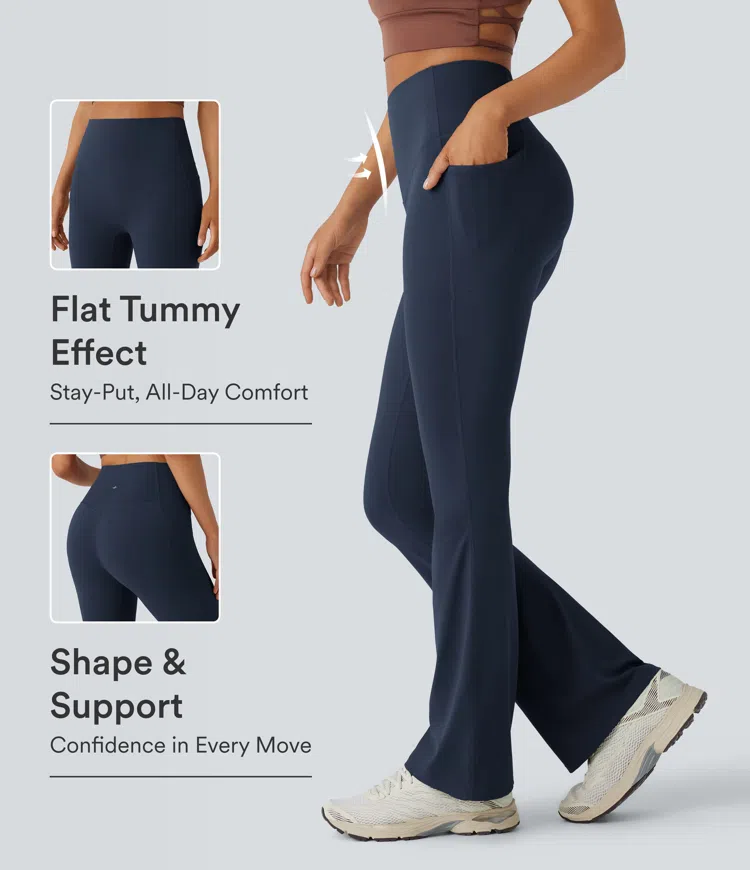 Luno Wear High Waist Bootcut Yoga Leggings with Pockets - Black