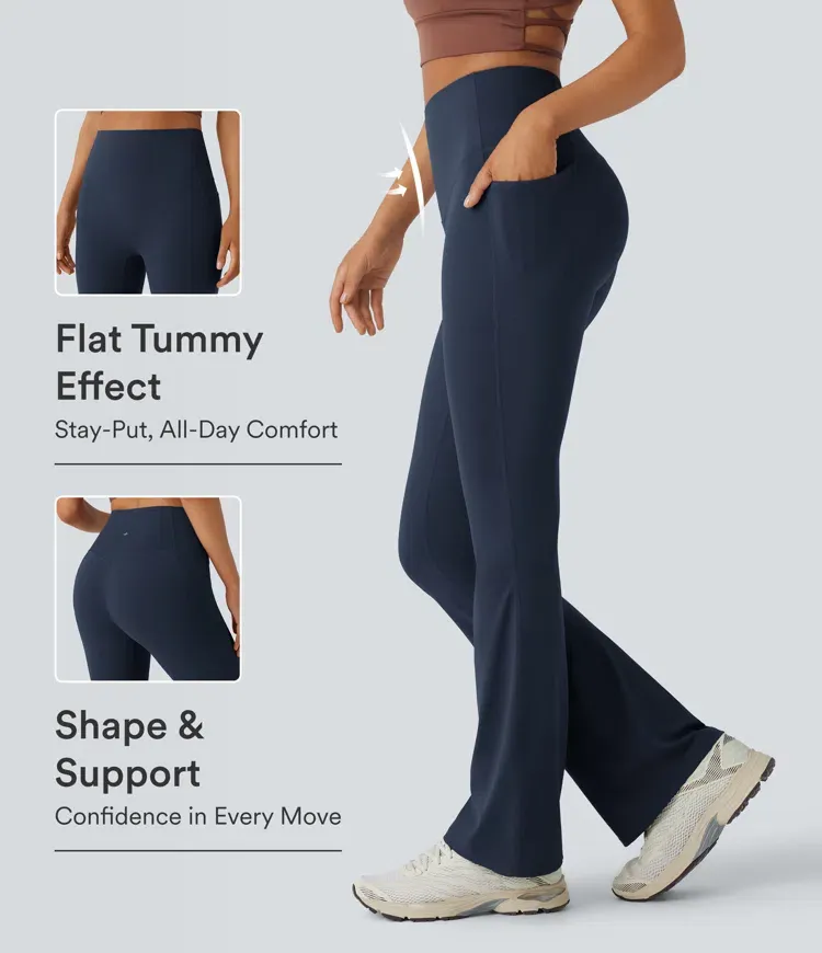 Luno Wear High Waist Bootcut Yoga Leggings with Pockets - Black - XS