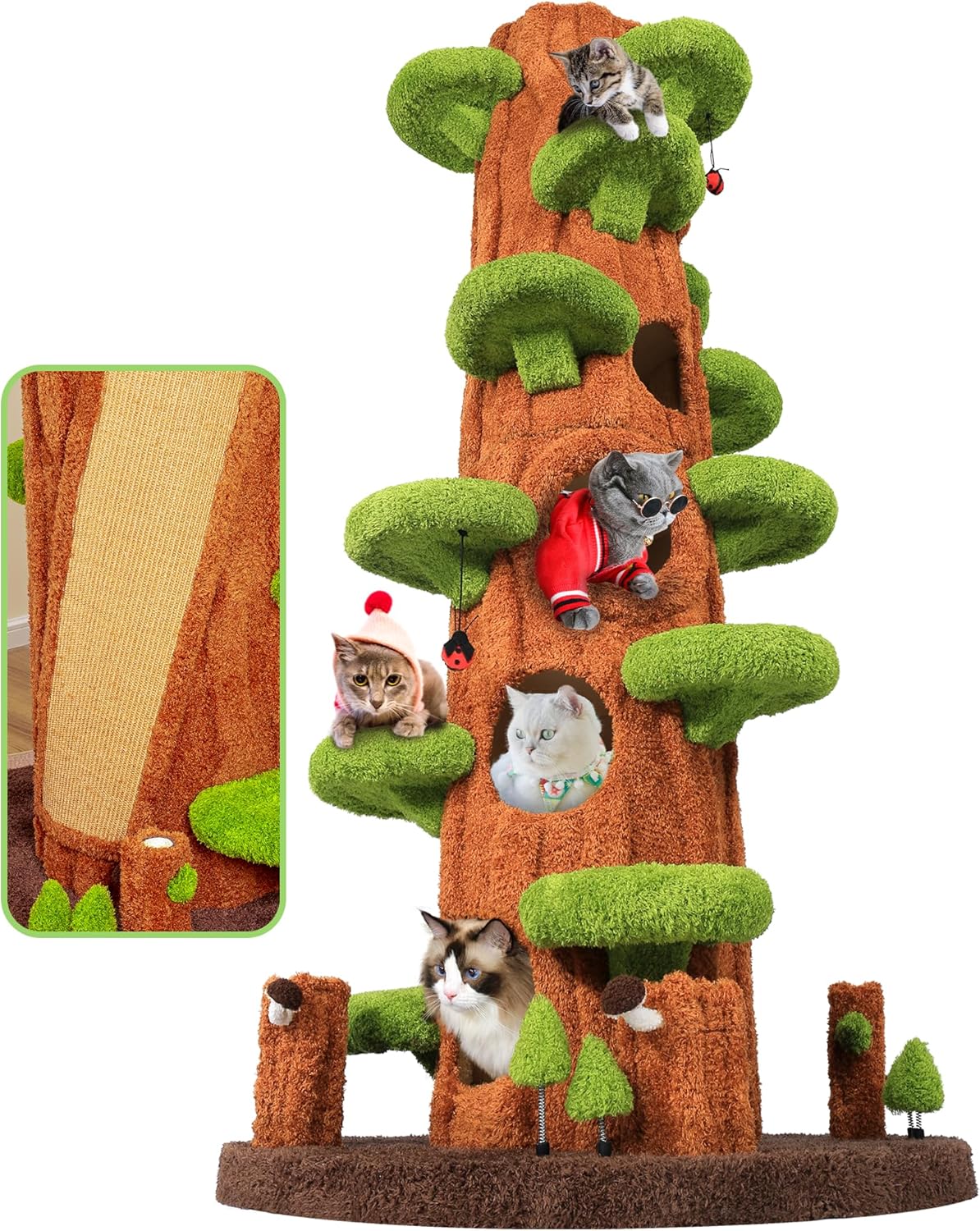 KAMABOKO 90.5 Inch Luxury Cat Tree with Scratching Post, Tall Cat Tree Tower with Sisal Scratching Pad, Multiple Jumping Platforms, Cute Hanging and Spring Toys, Large Cat Condo for for Indoor Kittens