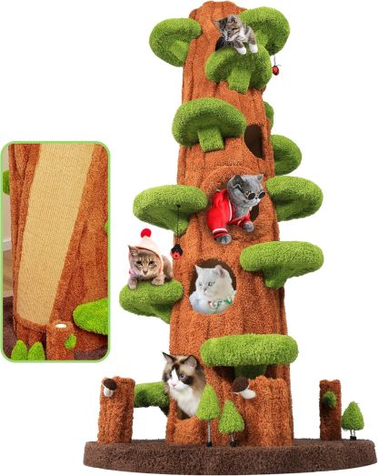 KAMABOKO 90.5 Inch Luxury Cat Tree with Scratching Post, Tall Cat Tree Tower with Sisal Scratching Pad, Multiple Jumping Platforms, Cute Hanging and Spring Toys, Large Cat Condo for for Indoor Kittens