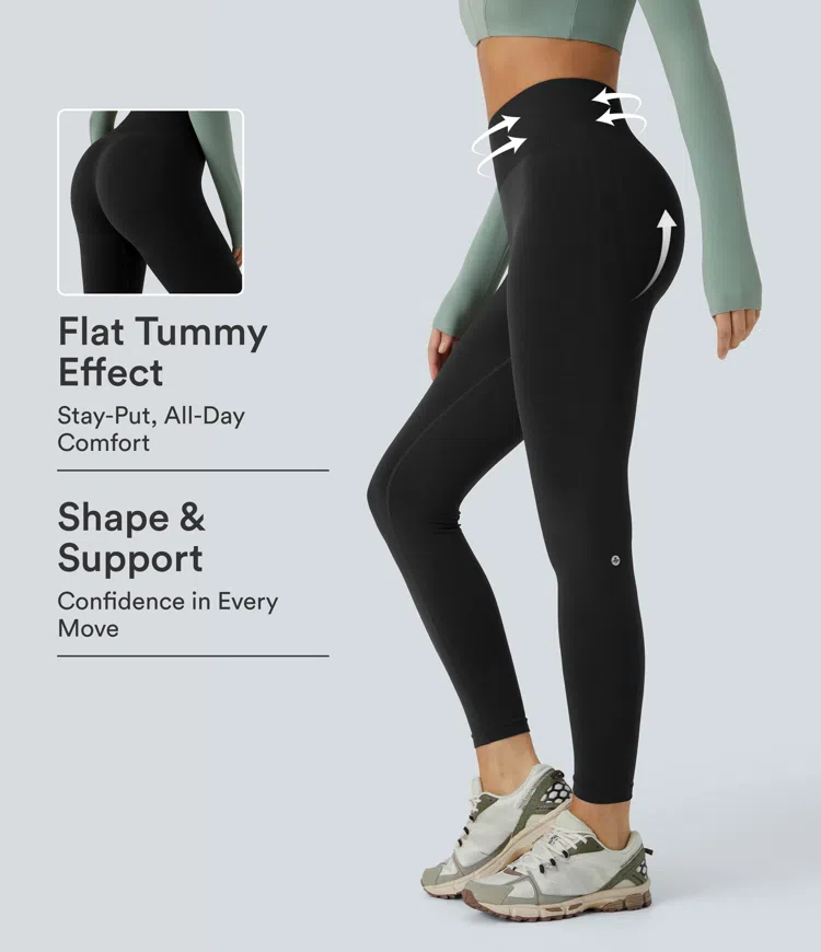 Luno Wear Mid Rise Seamless Butt Lifting Yoga Leggings - Black