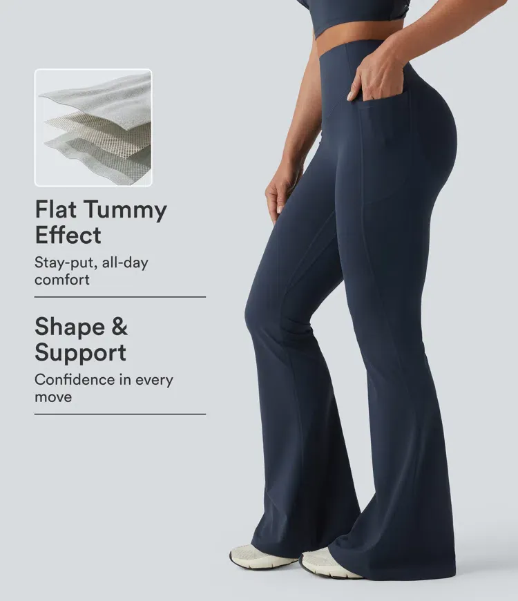 Luno Wear Scrunch Butt Lifting Flare Yoga Leggings with Pockets - Black - XS
