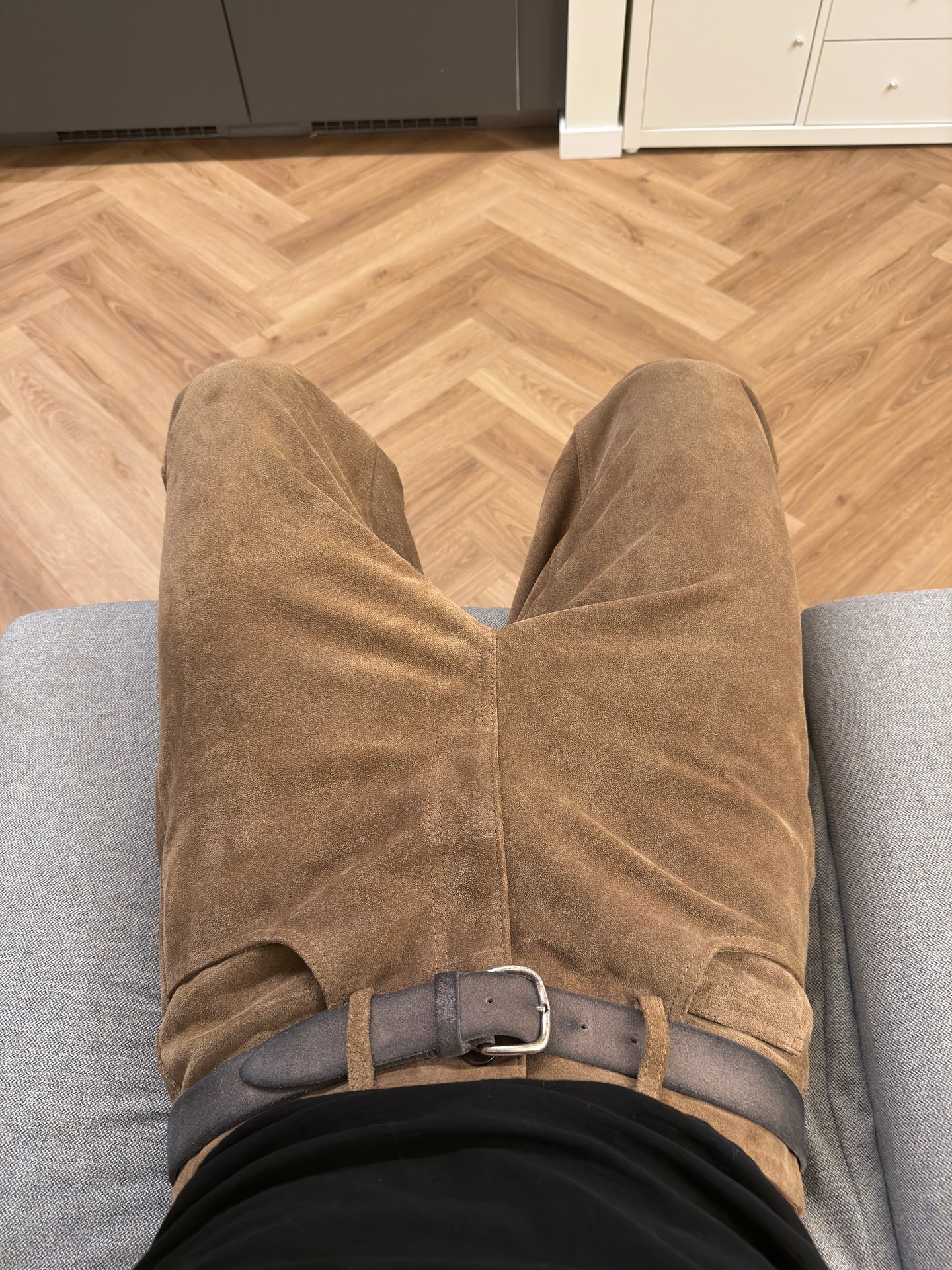 SUEDE STRAIGHT-LEG PANTS