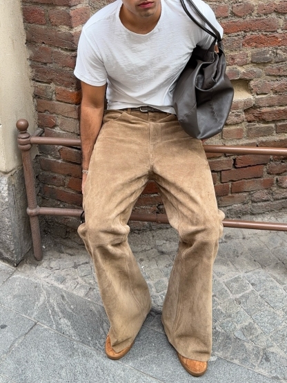 SUEDE STRAIGHT-LEG PANTS