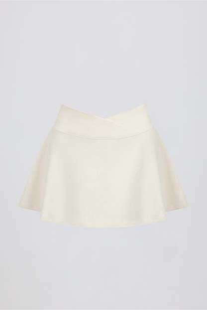 Brushed Jersey Crossover Mini Skort in Vanilla