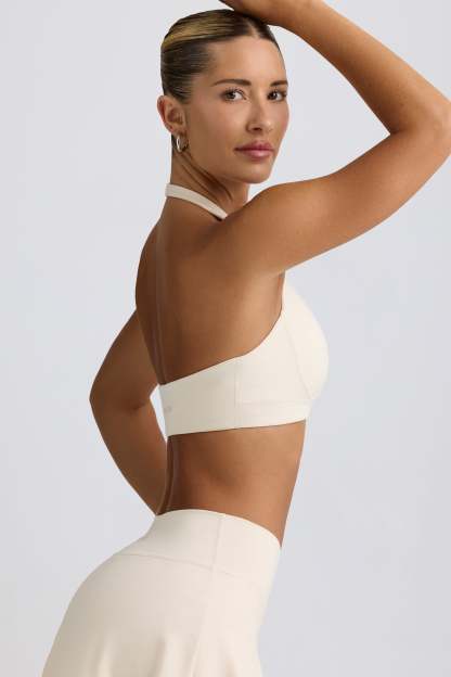 Brushed Jersey V-Neck Sports Bra in Vanilla