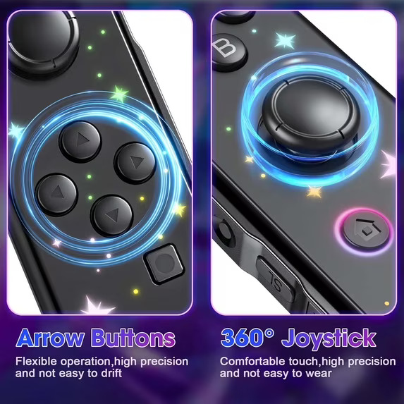 Game Controller for Switch 1 and 2 with RGB Lighted, Wireless Switch Joypad Replacement with Montion Control/Turbo Function/Wake-up