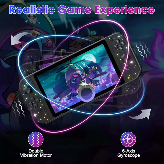 Game Controller for Switch 1 and 2 with RGB Lighted, Wireless Switch Joypad Replacement with Montion Control/Turbo Function/Wake-up