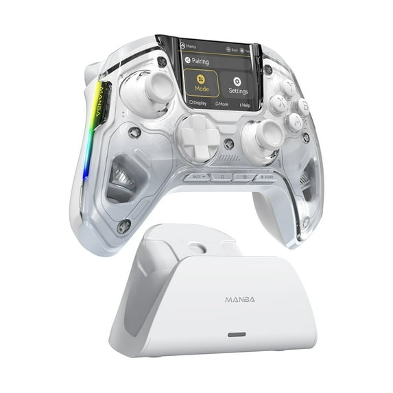 Manba One Interactive Screen Wireless Gamepad, Hall Joystick, Rgb Lighting, Compatible with Steam Deck/PC/Switch/iOS/Android, White